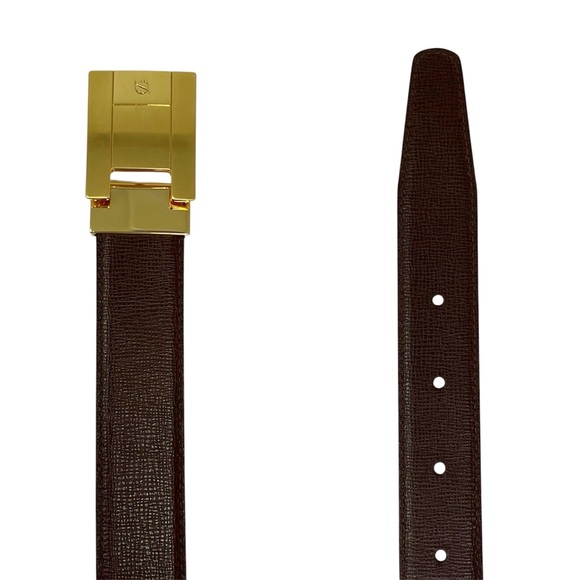 S.T. Dupont Paris Men’s Reversible Black Brown Leather Belt Size 33 Gold Buckle - Picture 4 of 11